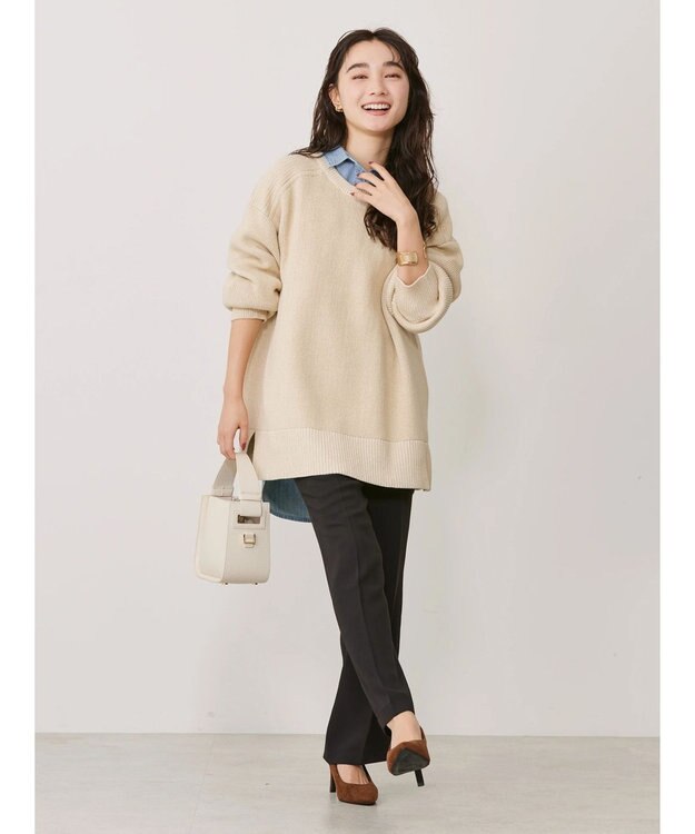 AMERICAN HOLIC クルーネック編み違いニットチュニック Light Beige