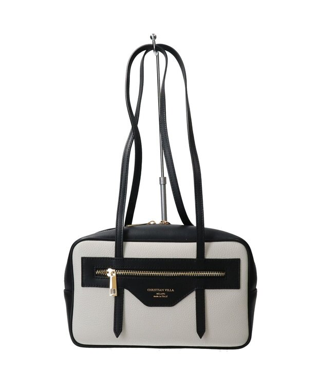 INTER-CHAUSSURES 【Christian Villa】レザーミディアムショルダーバッグ ブラックコンビ