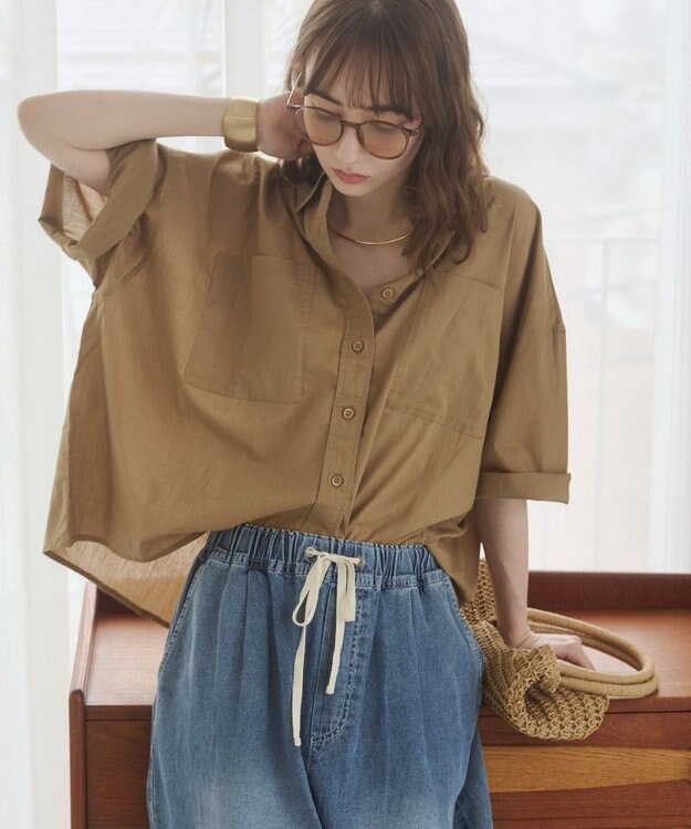WEGO 【ANGIE VINTAGE】キャンブリックボイルオーバー半袖シャツ ダークベージュ