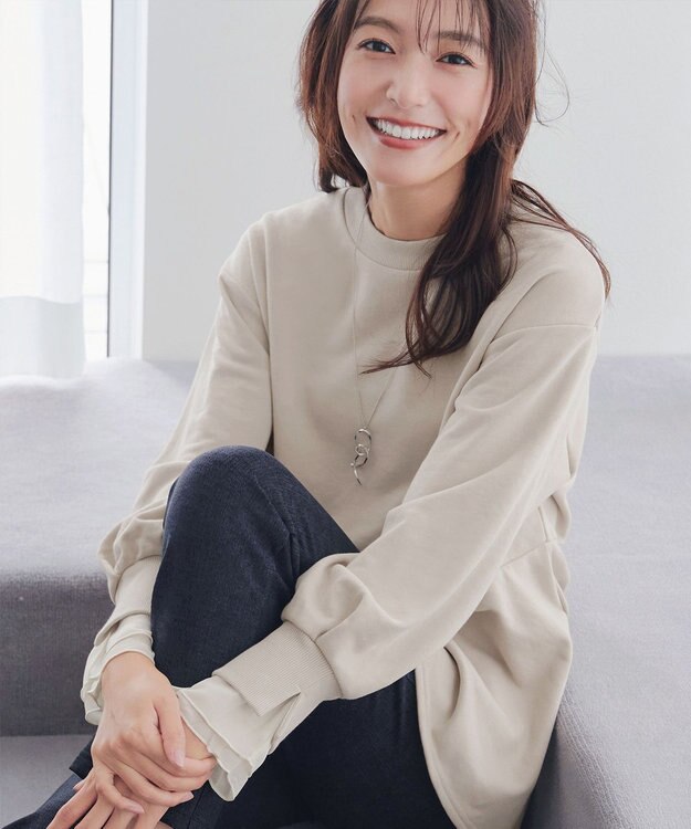 Tiaclasse 【吸水発熱・洗える】袖口ドッキングカットソープルオーバー ベージュ