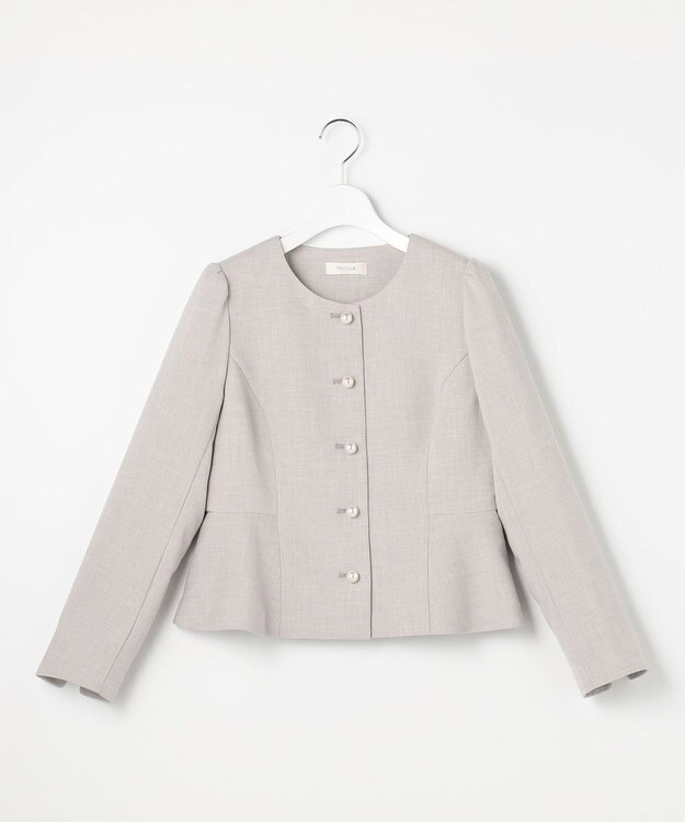 Feroux 【先行予約】パール釦ペプラムジャケット×スカート セットアップ ライトグレー系