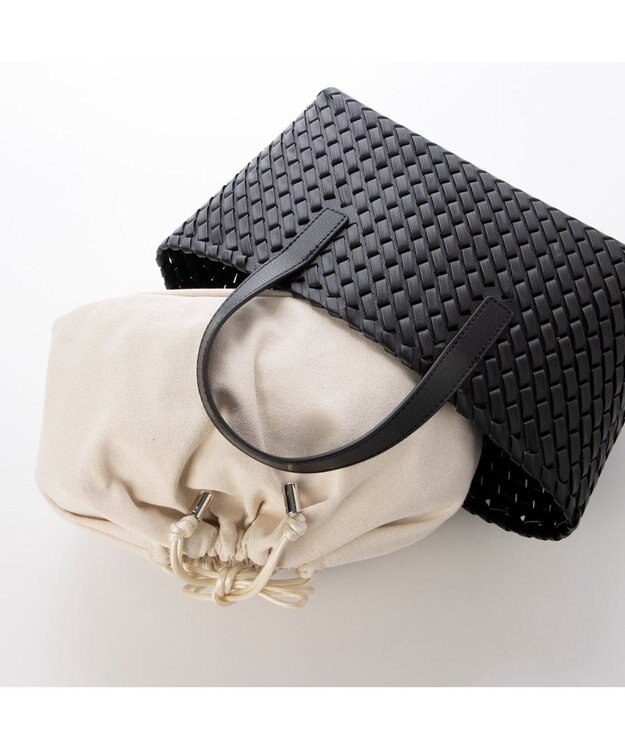 UNBILLION カシュカシュ cachecache / コードかがり横長トートバッグ ブラック