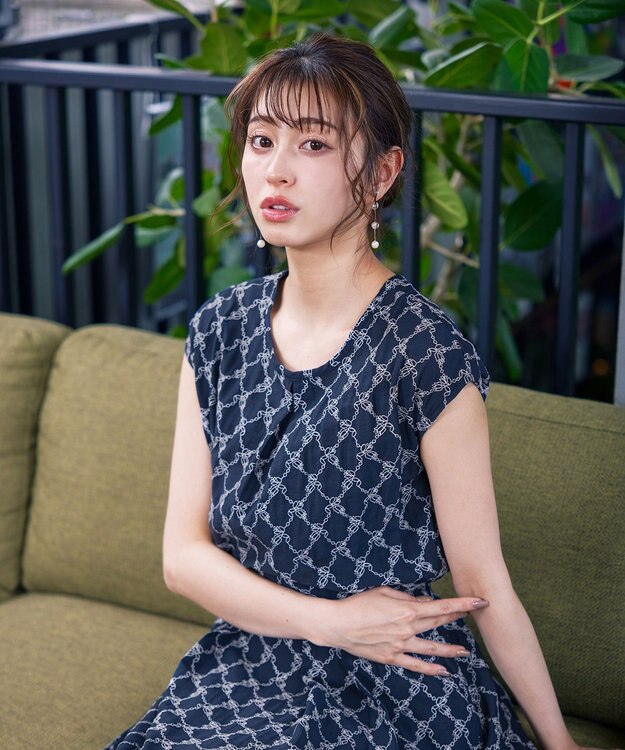 Tiaclasse 【洗える】配色刺繍レースワンピース ネイビー×ネイビー