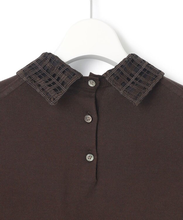 23区 【洗える】Brocheチェック レース付け襟 ニット ダークブラウン系