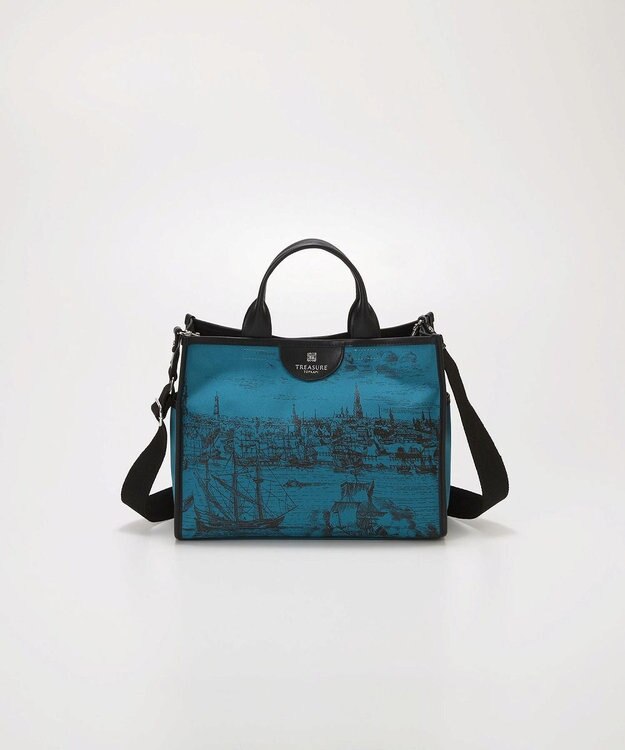 TOPKAPI 【TREASURE TOPKAPI】キャンバス プリント ショルダー付き A4 トートバッグ ターコイズブルー