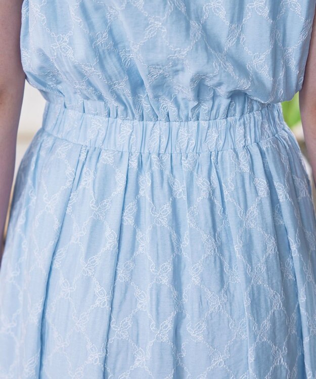 Tiaclasse 【洗える】配色刺繍レースワンピース サックス×ネイビー