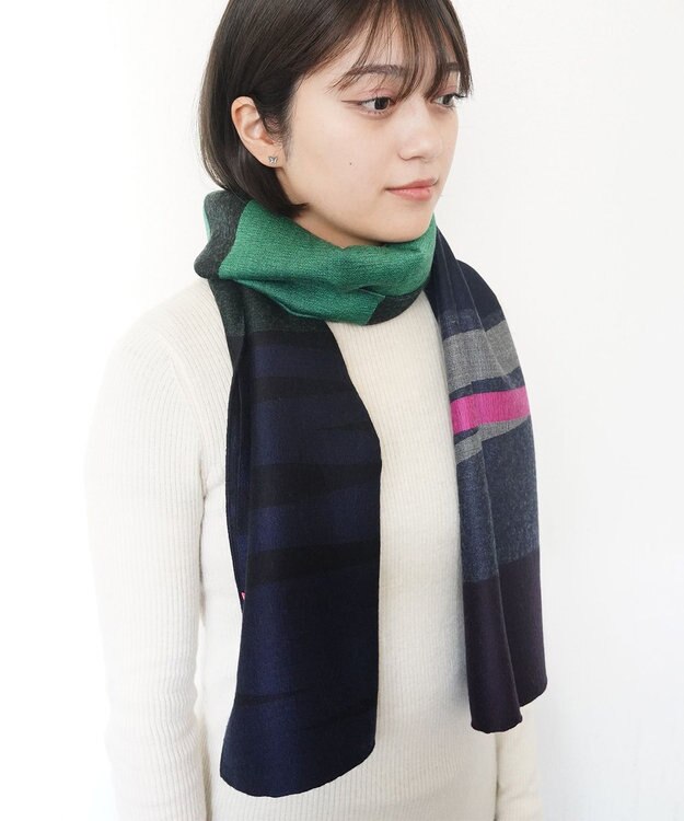 POLS ウールジャカードストール ネイビー