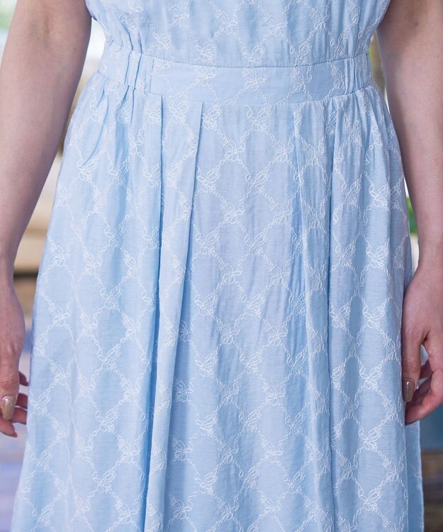 Tiaclasse 【洗える】配色刺繍レースワンピース サックス×ネイビー