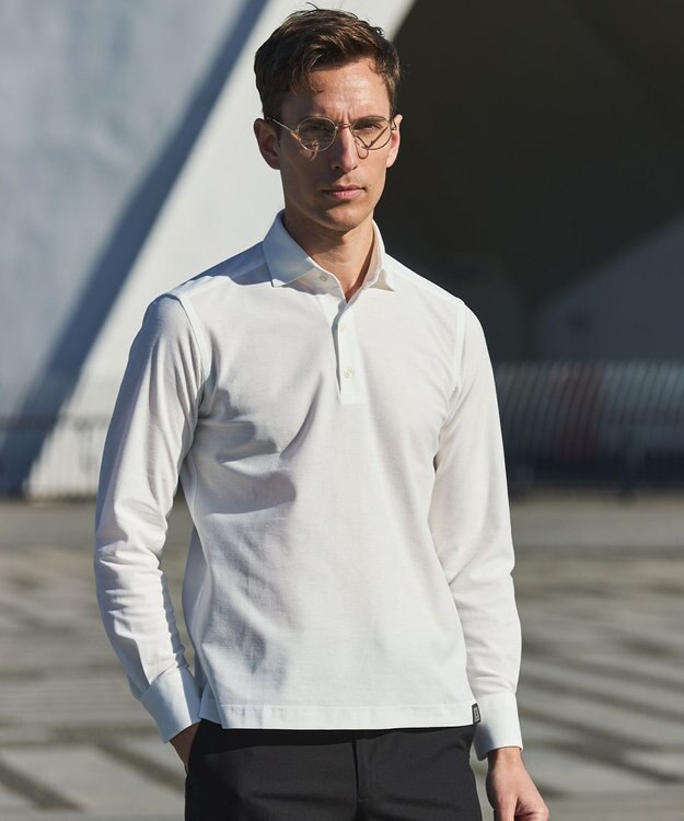 GOTAIRIKU あのBIZポロが 長袖に【仕事で着られる】キレイめ 鹿の子 ビズポロシャツ_ロング ホワイト系