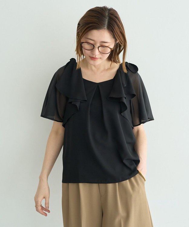 YECCA VECCA リボンスリーブブラウス Black