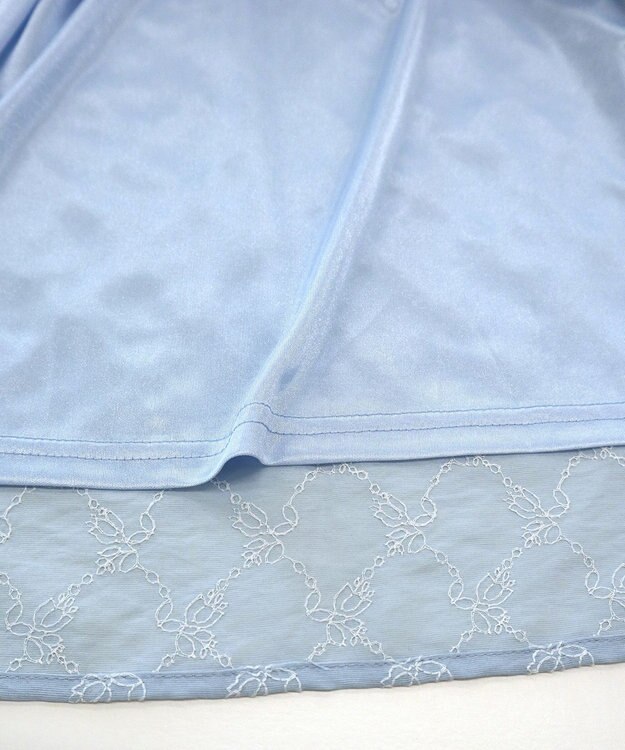 Tiaclasse 【洗える】配色刺繍レースワンピース サックス×ネイビー