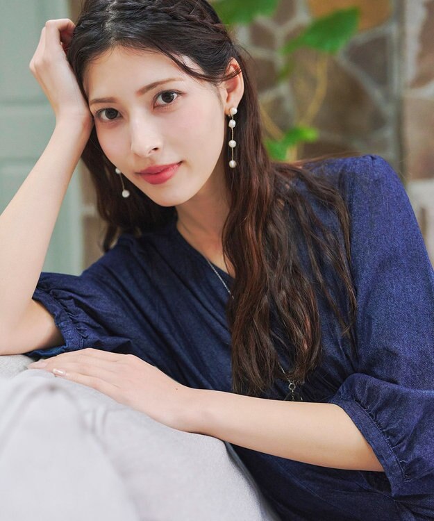 Tiaclasse 【洗える】デニムタックギャザーワンピース ネイビー