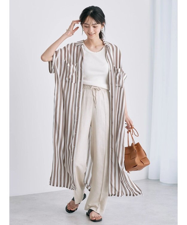 AMERICAN HOLIC 楊柳Ｗポケット開襟ワンピース Stripe