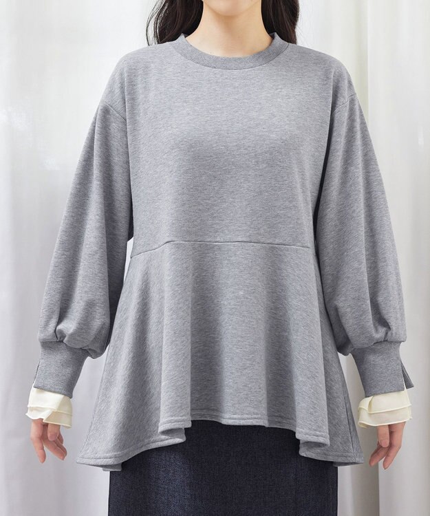 Tiaclasse 【吸水発熱・洗える】袖口ドッキングカットソープルオーバー グレー