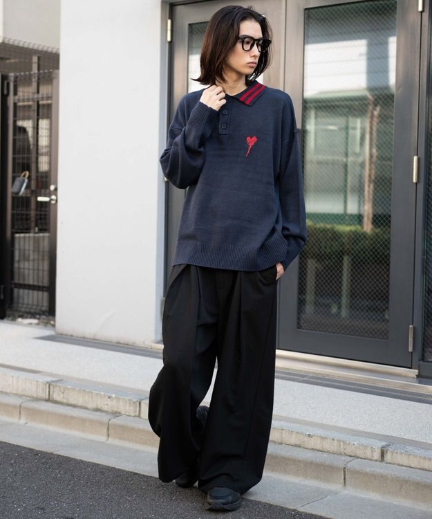 WEGO ラインポロニットプルオーバー ネイビー