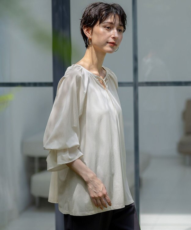 23区 S 【洗える】クリアトリコットジャージー ギャザーデザイン カットソー ベージュ系