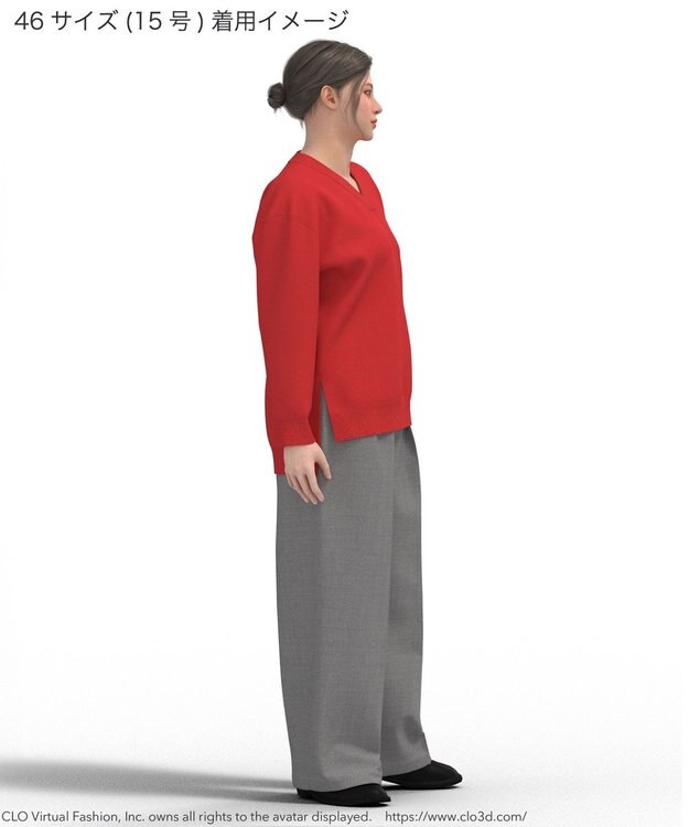 23区 L 【Lサイズ限定】ヴィスコースストレッチ Ｖネック ニット レッド系