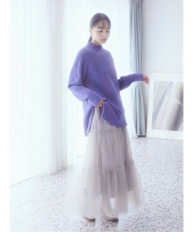 earth music&ecology マットベロアモールチュニック Blue