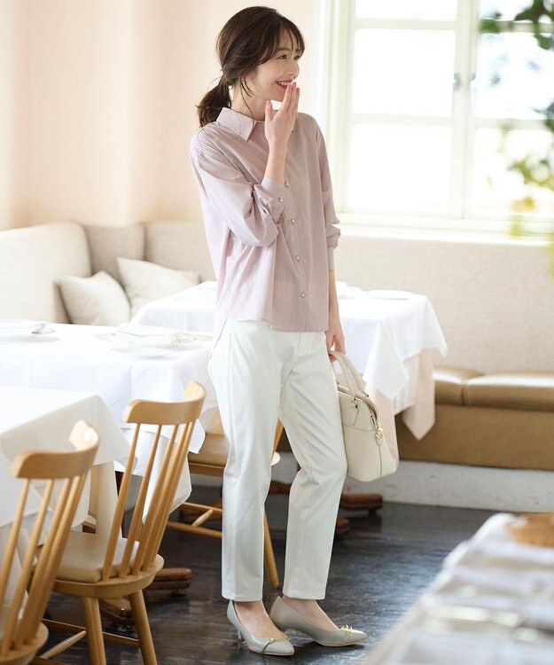 ANY SIS 【UVケア】イージーケアストライプ シャツ ピンクストライプ