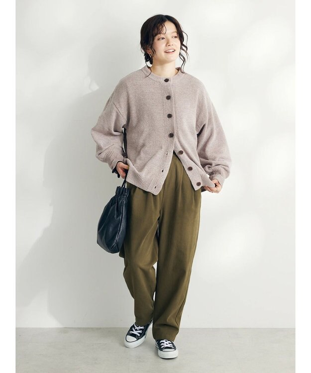 CRAFT STANDARD BOUTIQUE 洗えるコードモールクルーネックカーデイガン Gray Beige