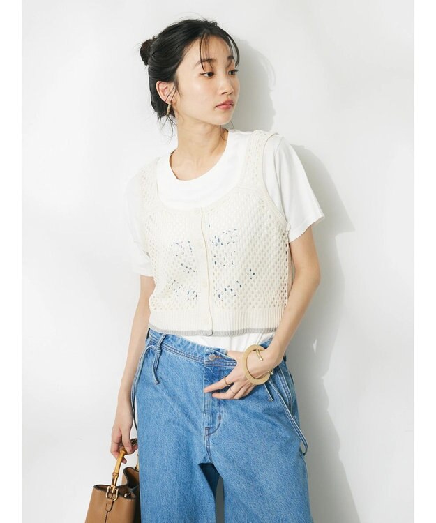 CRAFT STANDARD BOUTIQUE 配色メッシュニットビスチェ Ivory