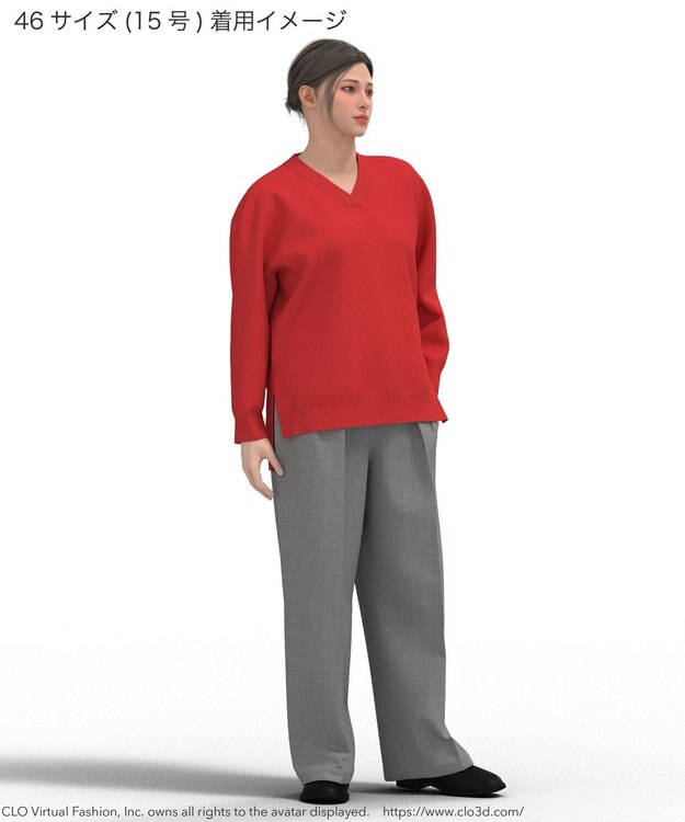 23区 L 【Lサイズ限定】ヴィスコースストレッチ Ｖネック ニット レッド系