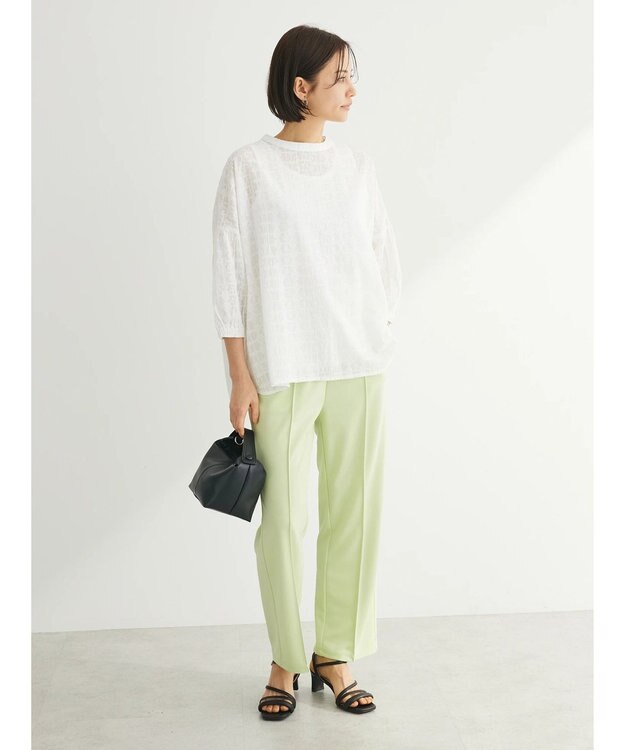 Green Parks インド綿 SET２点 刺繍７分丈ブラウス＋タンクトップ Off White