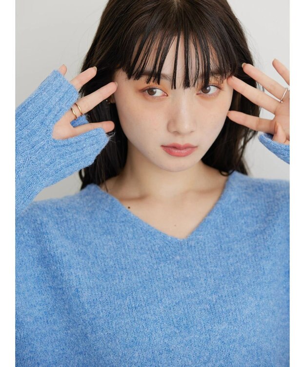 AMERICAN HOLIC ＭｉｘヤーンＶネックニットプルオーバー Sax