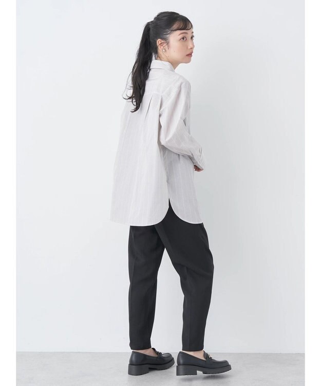 earth music&ecology レギュラーカラーシャツ Stripe Beige