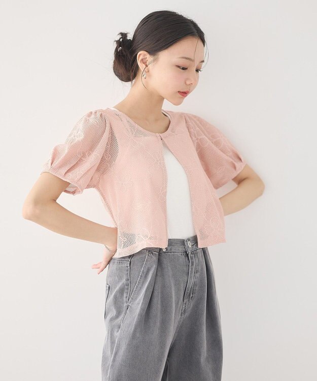 earth music&ecology フラワーコード刺繍カーディガン Pink