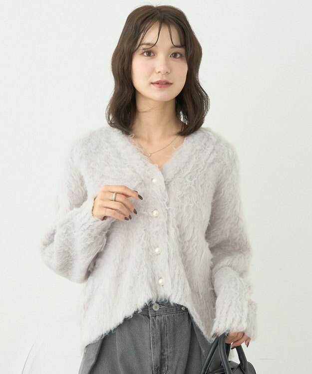 earth music&ecology フワフワパールニットカーディガン Light Gray