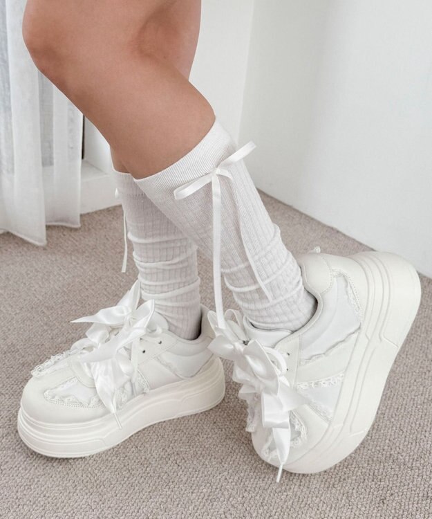 WEGO ダブルリボンフリルスニーカー ホワイト