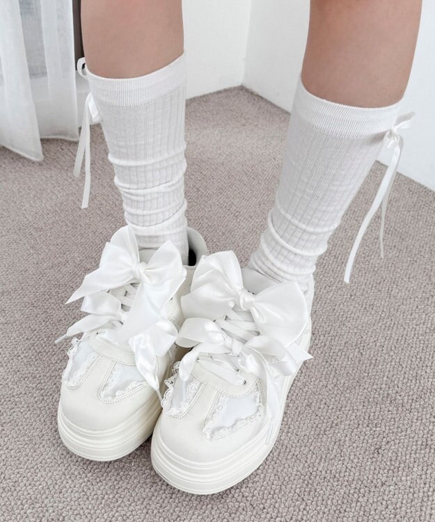WEGO ダブルリボンフリルスニーカー ホワイト