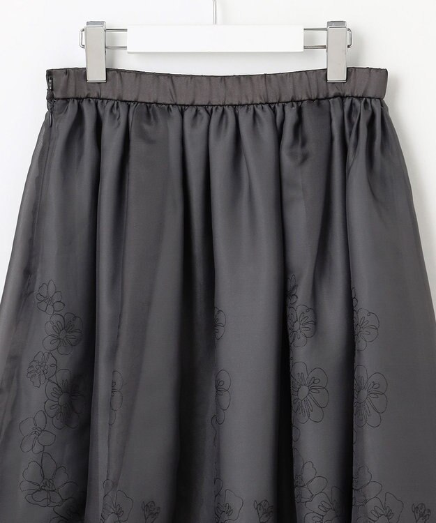 自由区 【洗える】シアーパネルエンブロイダリー スカート スチール