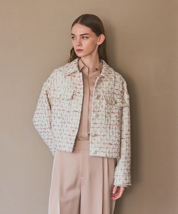 GRACE CONTINENTAL ツイードクロップドジャケット キナリ