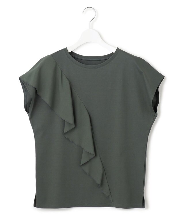 23区 シアーフリルジャージー ラッフル カットソー カーキ系