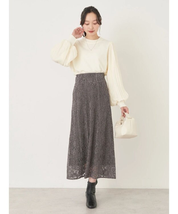 earth music&ecology モールレーススカート Charcoal Gray