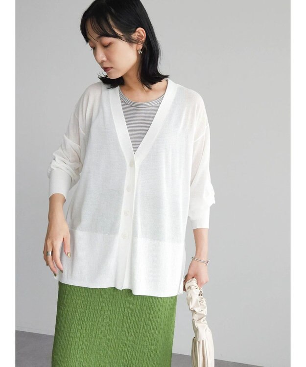 Green Parks 接触冷感Ｖネックカーデ White