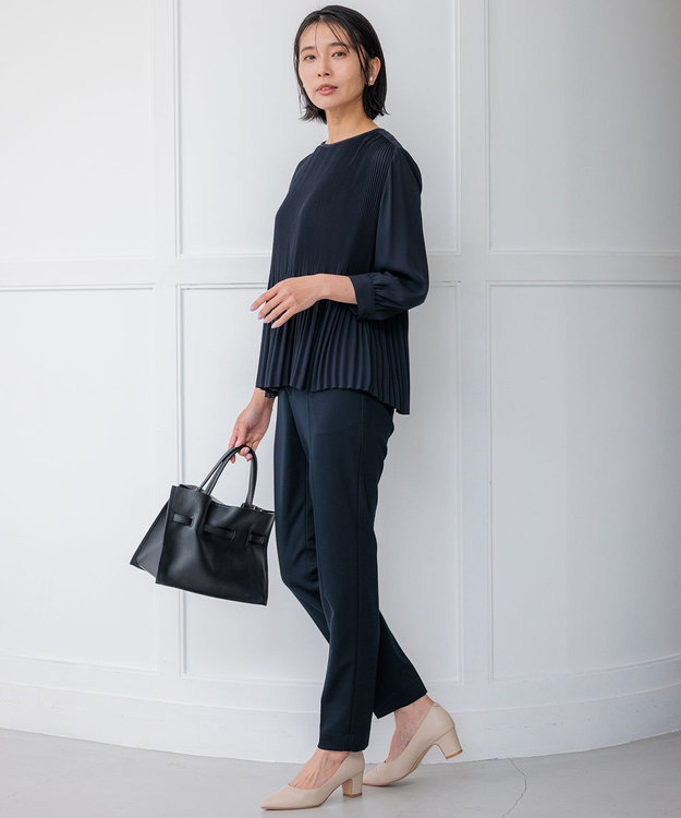 23区 L 【セットアップ対応/洗える】トリアセジャージー テーパードパンツ ネイビー系