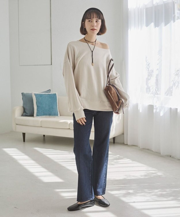 WEGO 【ANGIE VINTAGE/SETUP対応アイテム】オフショルダー裏毛スウェット ホワイトアイボリー