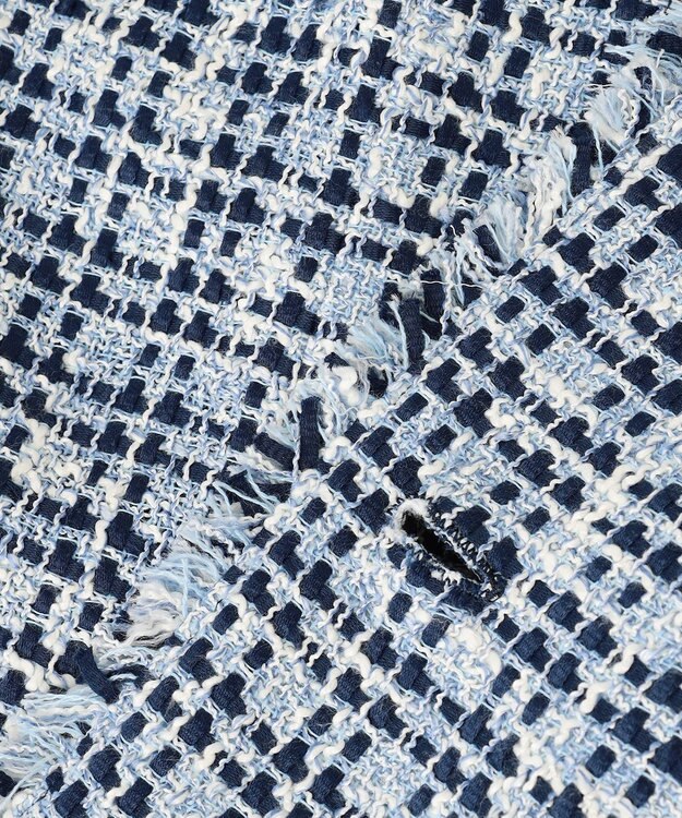 J.PRESS LADIES ファニーツイード ノーカラー ジャケット ホワイト×ブルー×ネイビー系