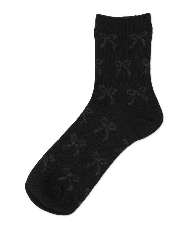 WEGO ジャガード総柄リボンソックス ブラック