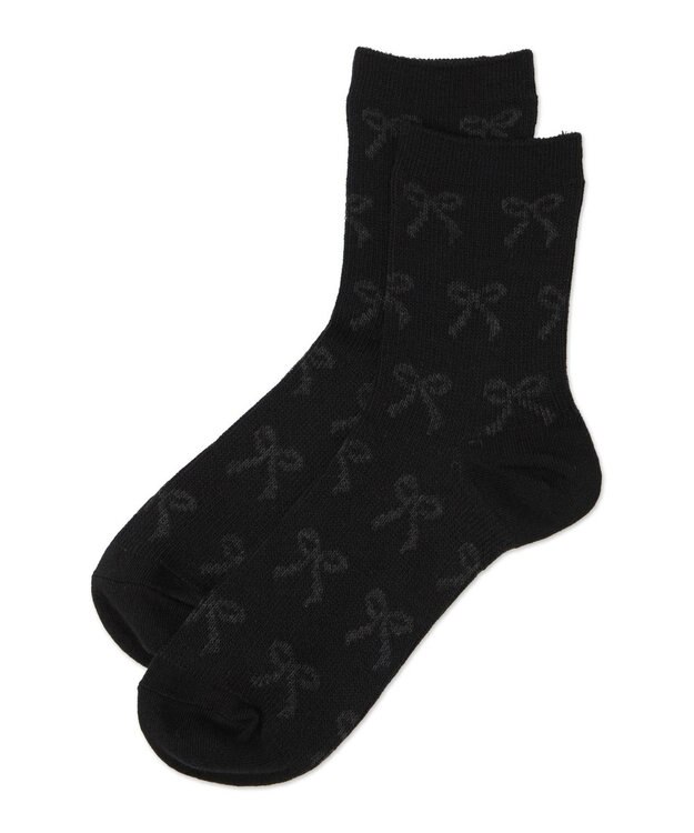 WEGO ジャガード総柄リボンソックス ブラック