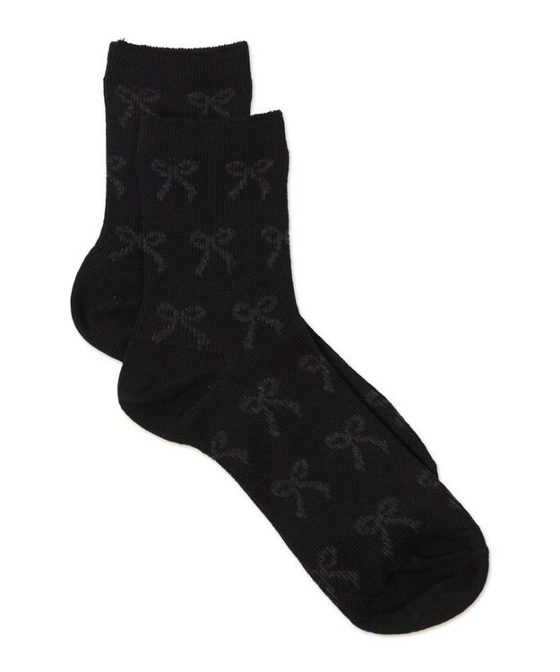 WEGO ジャガード総柄リボンソックス ブラック