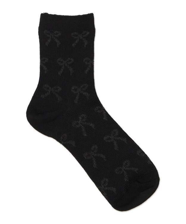 WEGO ジャガード総柄リボンソックス ブラック