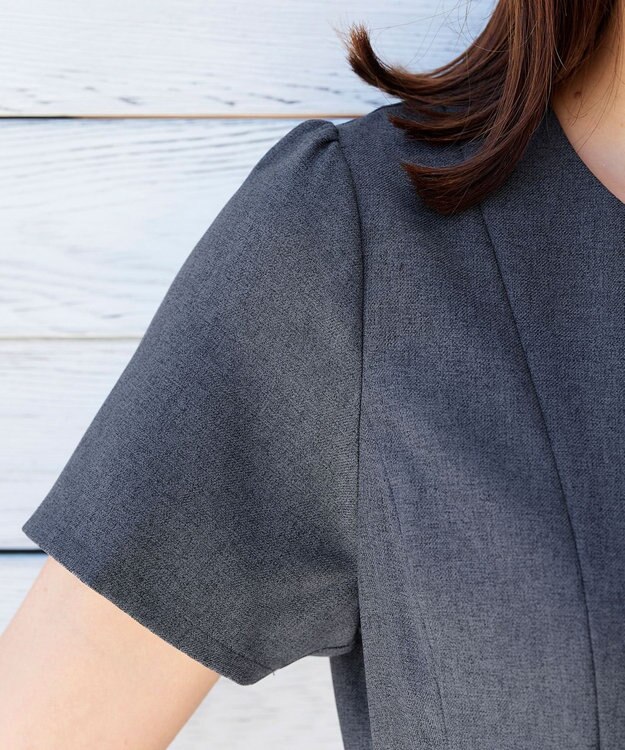 Tiaclasse L 【洗える】ダブルラインフレアワンピース チャコールグレー