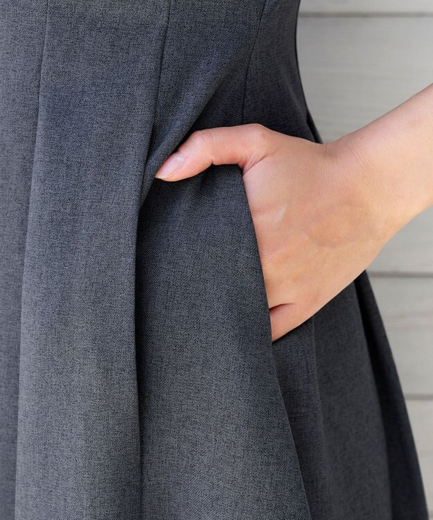 Tiaclasse L 【洗える】ダブルラインフレアワンピース チャコールグレー