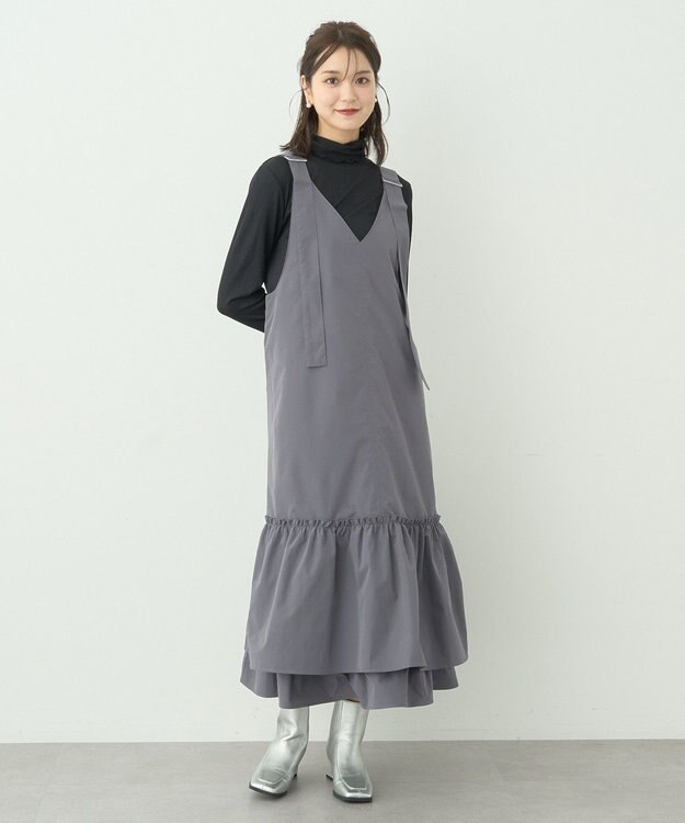earth music&ecology ティアードフリルジャンスカ Gray