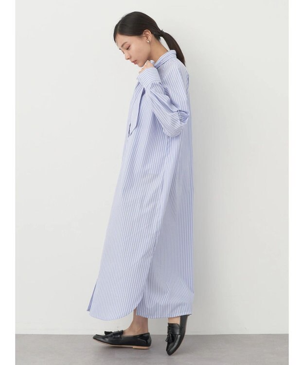 earth music&ecology ボウタイシャツワンピース Stripe Blue