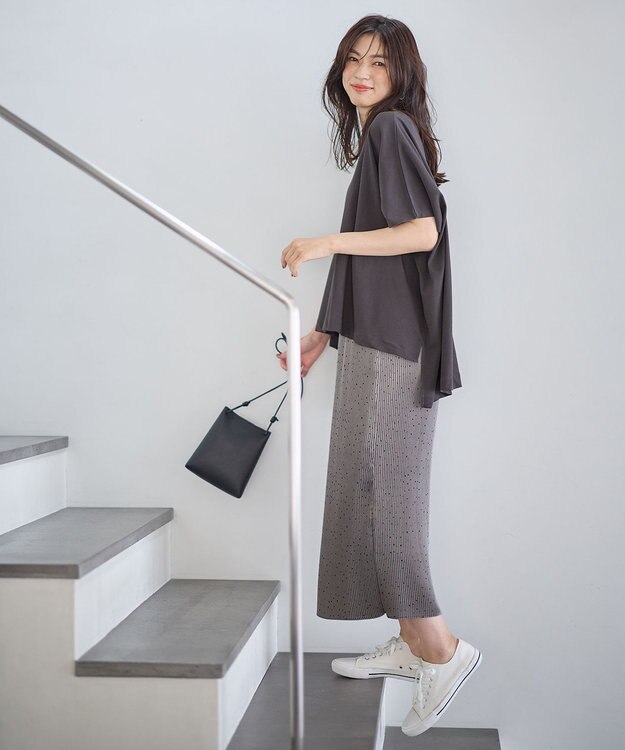 ANY L 【ウエストゴム】プリーツアイラインスカート グレー